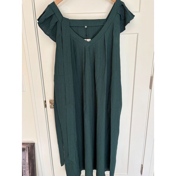 Women’s Dark Green Maxi Dress V-Neck Ruffle Sleeve Belted Size XXL NWT - Picture 2 of 8